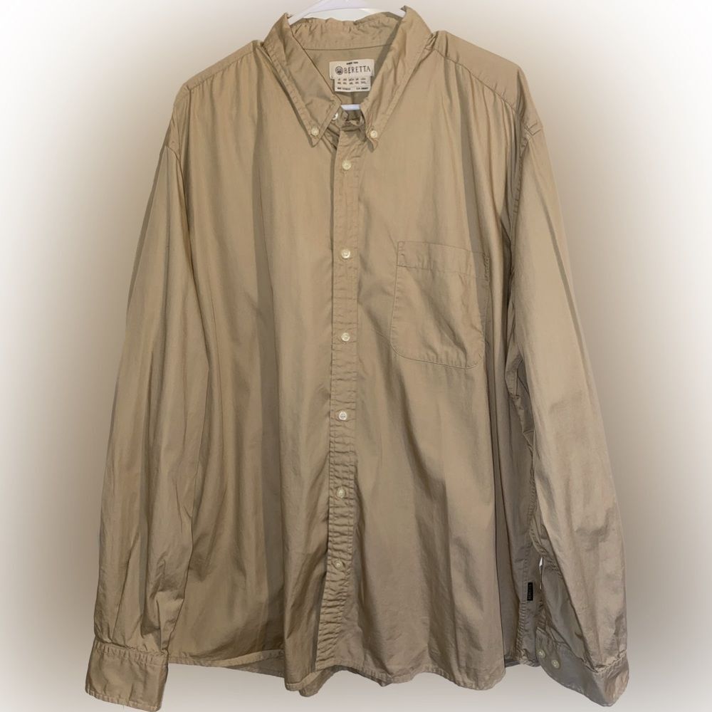 Beretta Men’s 3XL Long Sleeve Beige Tan Khaki Cotton Button Down